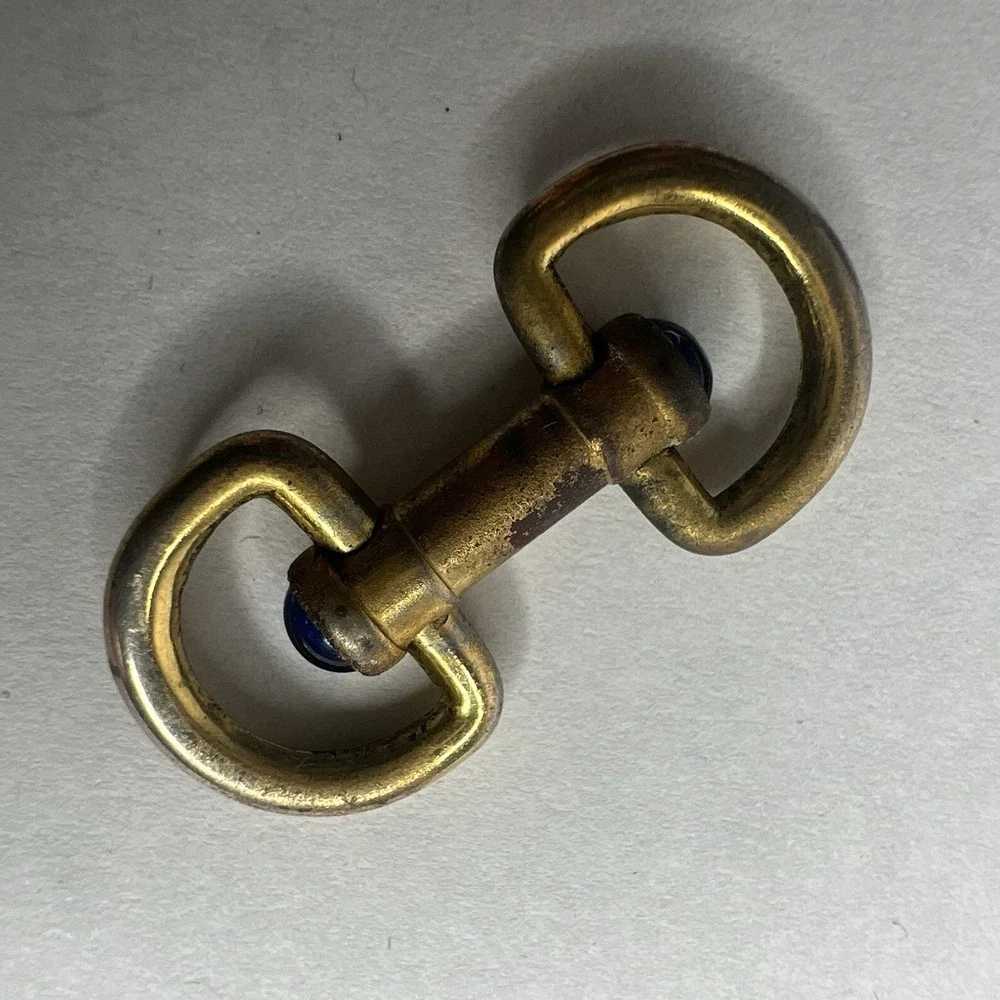 One Antique Gold Toned Sapphire Horseshoe Cuff Link 1800s Cufflink Vtg